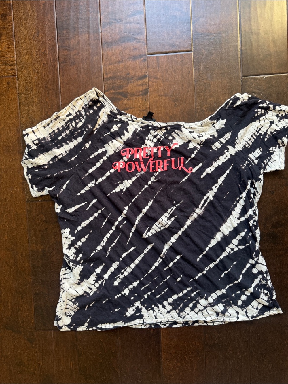 torrid Black and White Tie-Dye Tee with Pink "Pretty Powerful" Graphic